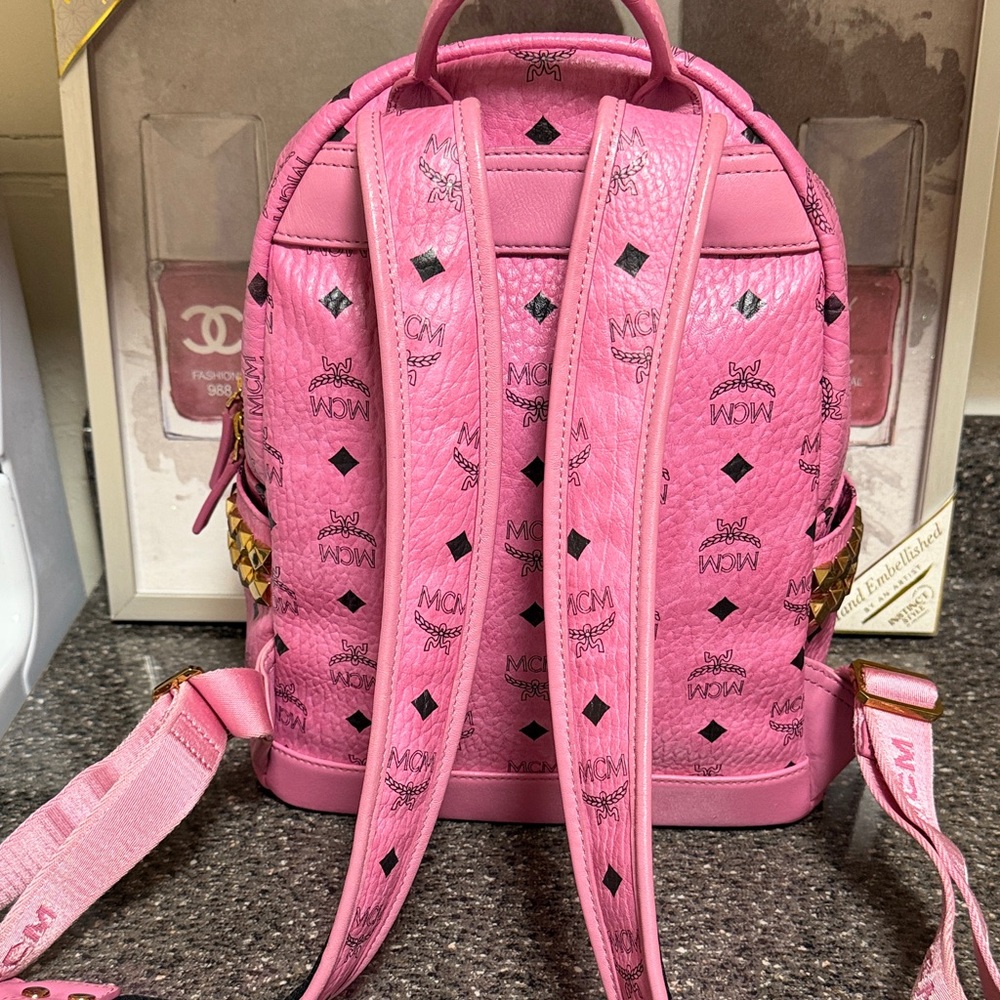 Mcm Pink Backpack With Side Studs Euc - image 4